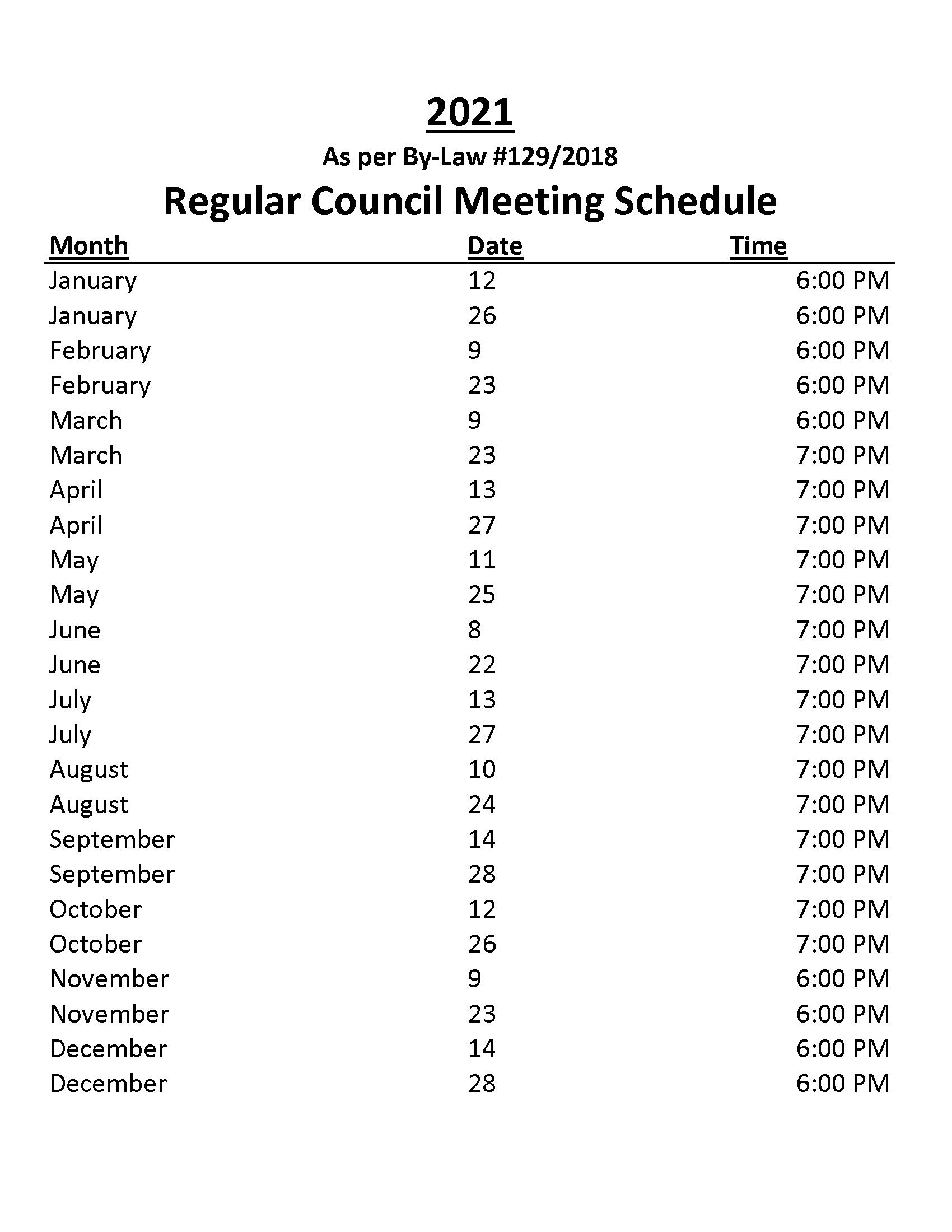 2021 RM Meetings Schedule – Rural Municipality of Piney