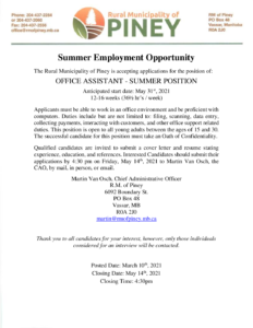 Job Posting for Summer Student Office Assistant