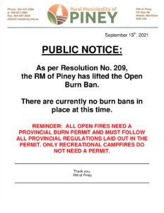 Burn Ban Lifted September 15 2021
