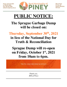 Sprague Dump Closed for Truth & Reconciliation Day