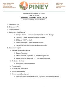 Agenda for Committee of the Whole 2021-10-06