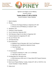 Agenda for Regular Meeting 2021-10-12
