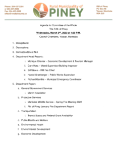 Agenda for Committee of the Whole 2022-03-02