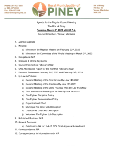 Agenda for Regular Meeting 2022-03-08
