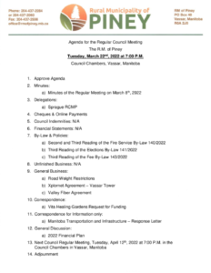 Agenda for Regular Meeting 2022-03-22