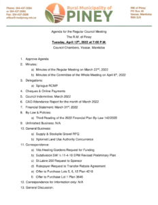 Agenda for Regular Meeting 2022-04-12