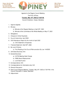 Agenda for Regular Meeting 2022-05-10