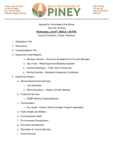 Agenda for Committee of the Whole 2022-07-06