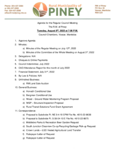 Agenda for Regular Meeting 2022-08-09