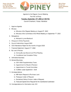 Agenda for Regular Meeting 2022-09-13