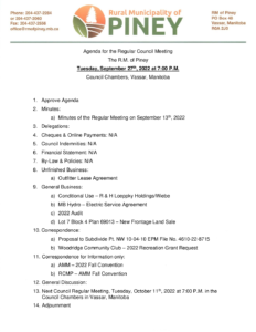 Agenda for Regular Meeting 2022-09-27