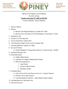 Agenda for Regular Meeting 2022-11-08