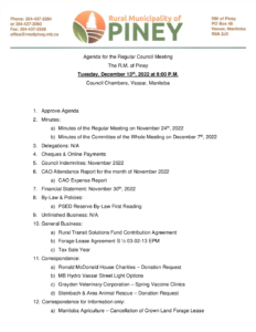 Agenda for Regular Meeting 2022-12-13