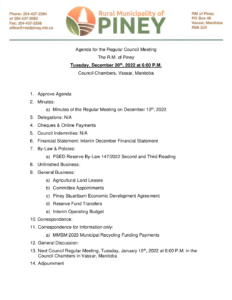 Agenda for Regular Meeting 2022-12-20