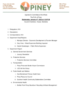Agenda for Committee of the Whole 2023-01-04