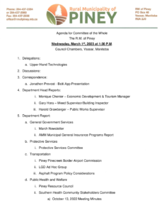 Agenda for Committee of the Whole 2023-03-01