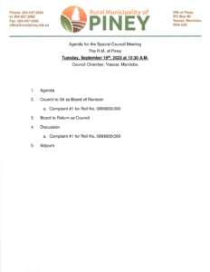 Agenda for Special Meeting of 2023-09-19
