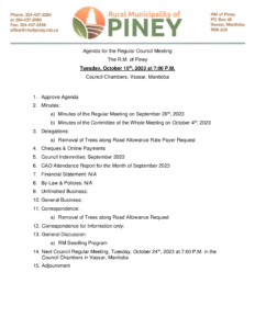 Agenda for Regular Meeting 2023-10-10