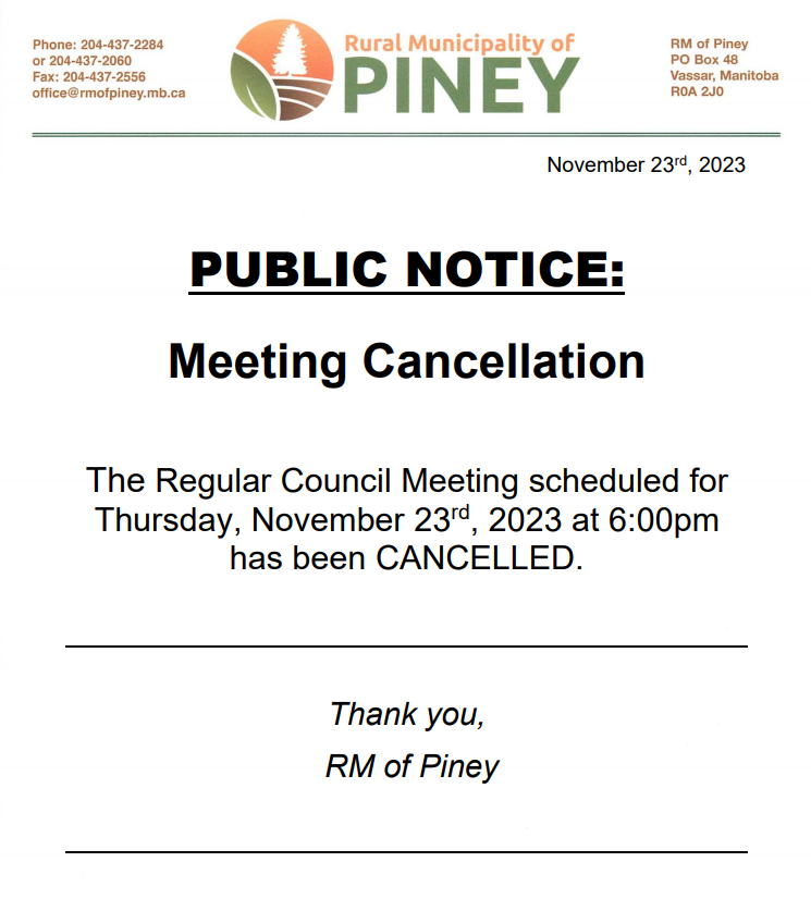 The Council meeting scheduled for November 23, 2023 has been cancelled!