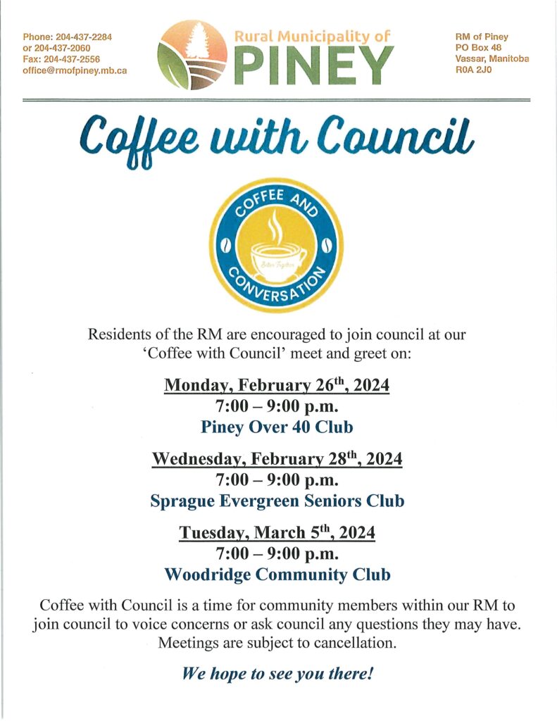 Coffee with Council is scheduled for February 26th and 28th, and March 5th. We look forward to seeing you there!