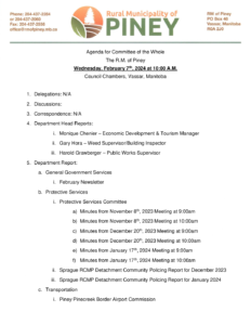 Agenda for Committee of the Whole 2023-02-07