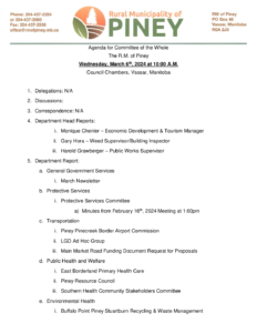 Agenda for Committee of the Whole 2023-03-06