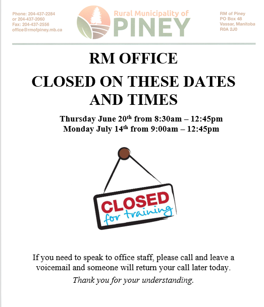 Office Closures for Training June & July 2024