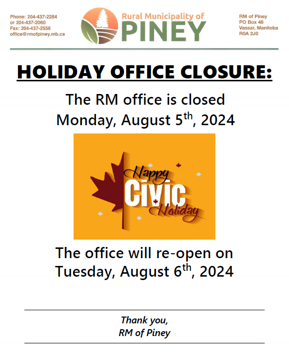 The RM Office will be closed on Monday, August 5th, 2024.