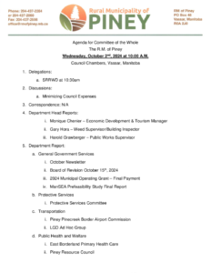 Agenda for Committee of the Whole 2024-10-02