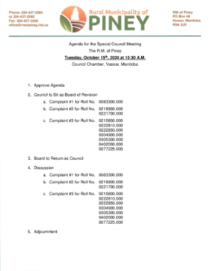 Agenda for Special Meeting of 2024-10-15