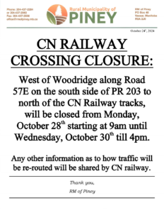 CN Crossing Road 57E Closure Notice for October 28-30