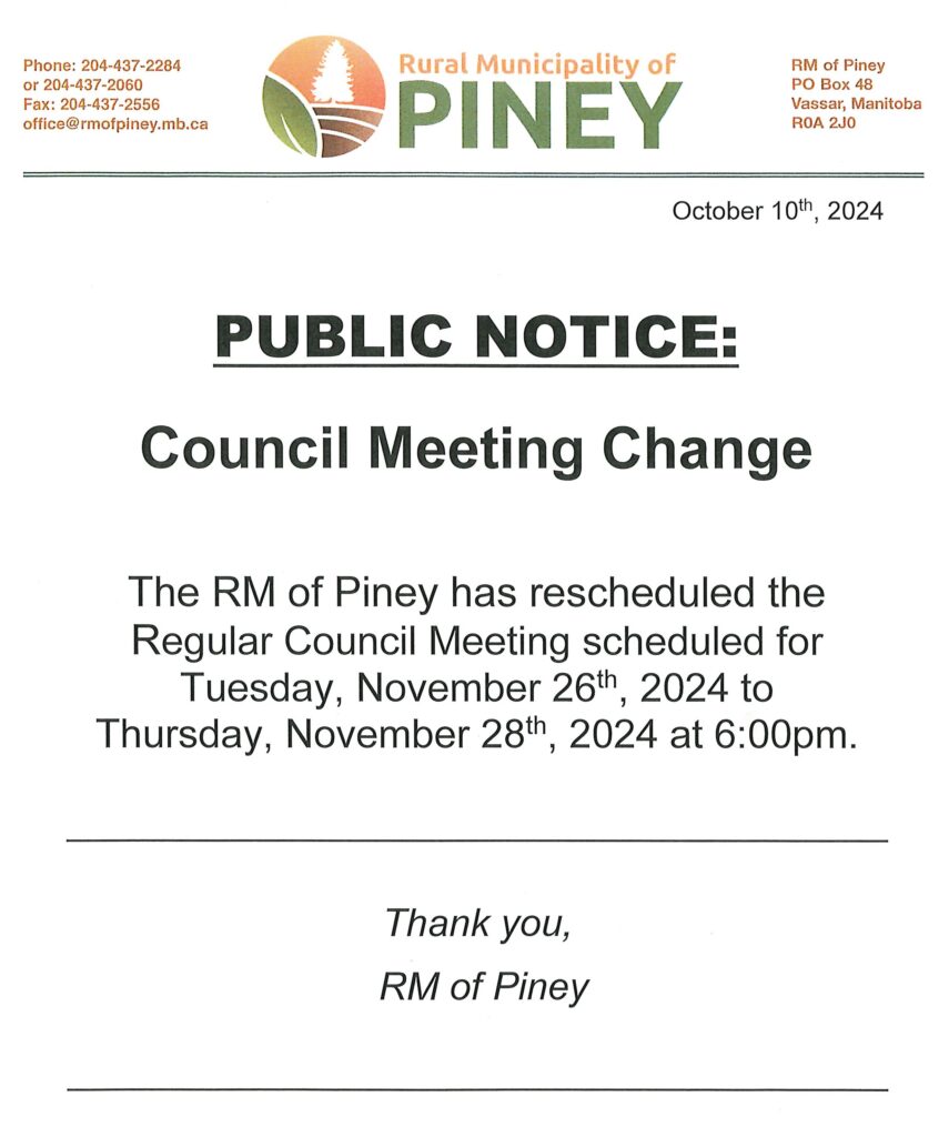 The regular meeting scheduled for November 26th has been moved to November 28th, 2024.