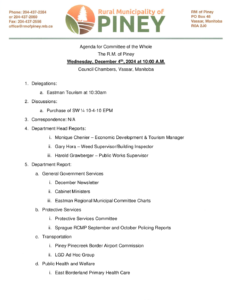 Agenda for Committee of the Whole 2024-12-04