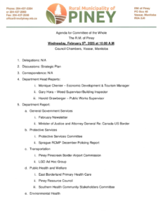 Agenda for Committee of the Whole 2025-02-05