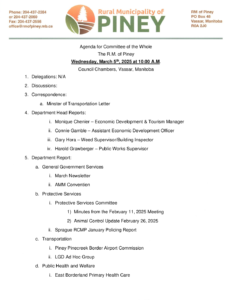 Agenda for Committee of the Whole 2025-03-05