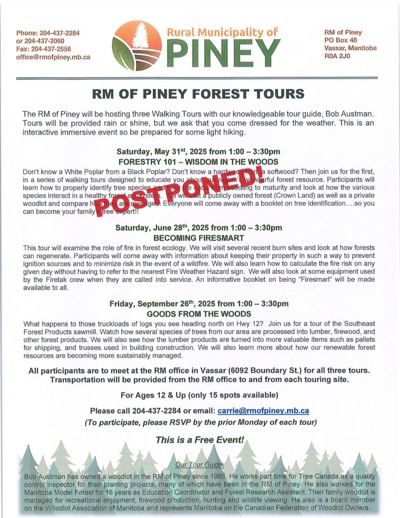 RM of Piney Forest Tours are back again and will run on June 28th, and September 26th, 2025.