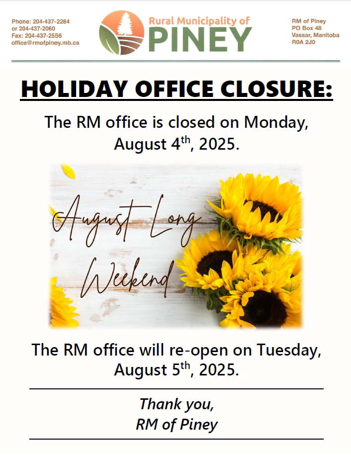 The RM office is closed Monday, August 4, 2025 for August Long Weekend!
