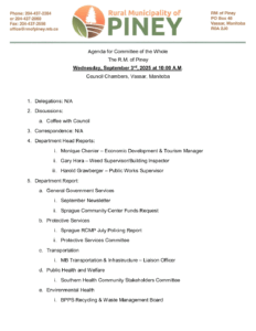 Agenda for Committee of the Whole 2025-09-03