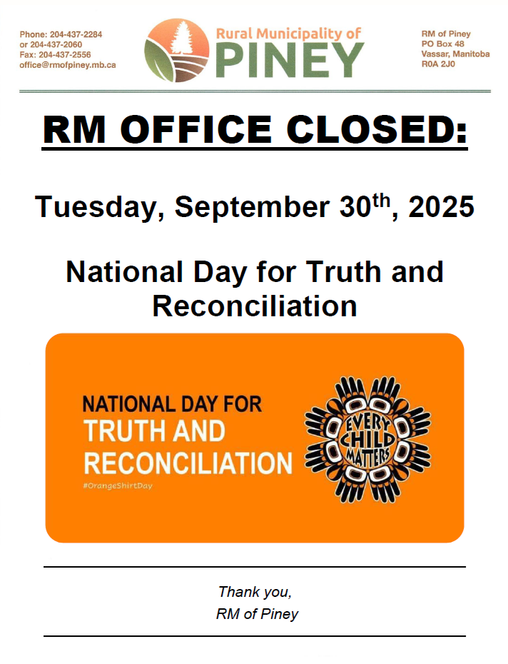 The RM office is closed Tuesday, September 30, 2025 for Truth and Reconciliation Day!