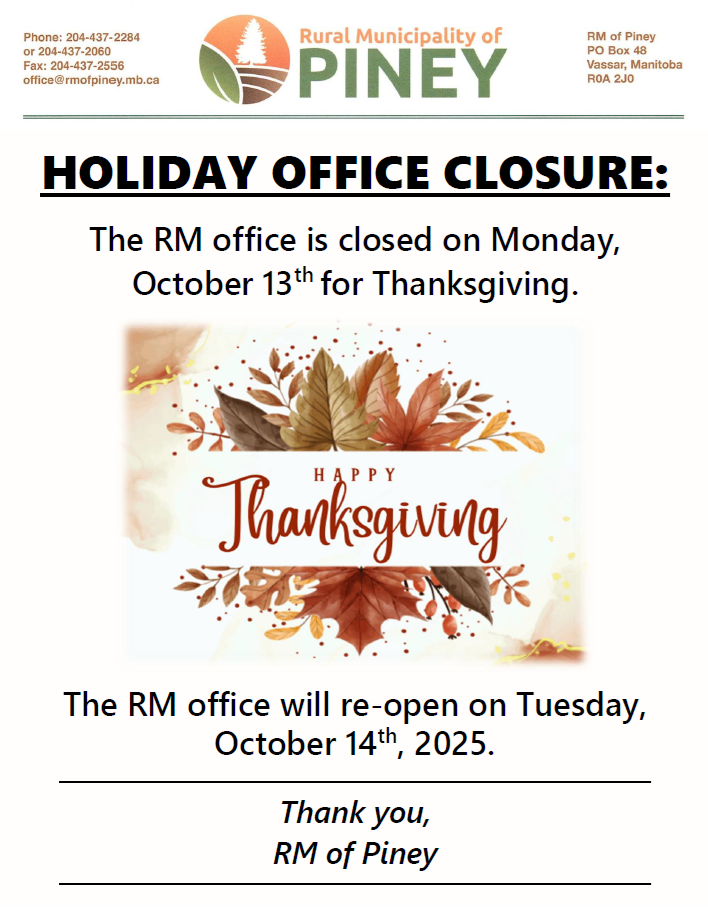 The RM office will be closed for Thanksgiving October 13, 2025.