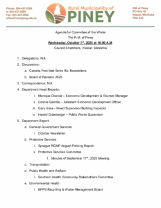 Agenda for Committee of the Whole 2025-10-01