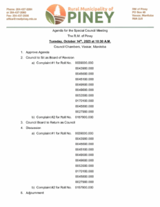 Agenda for Special Meeting 2025-10-14