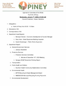 Agenda for Committee of the Whole 2026-01-07