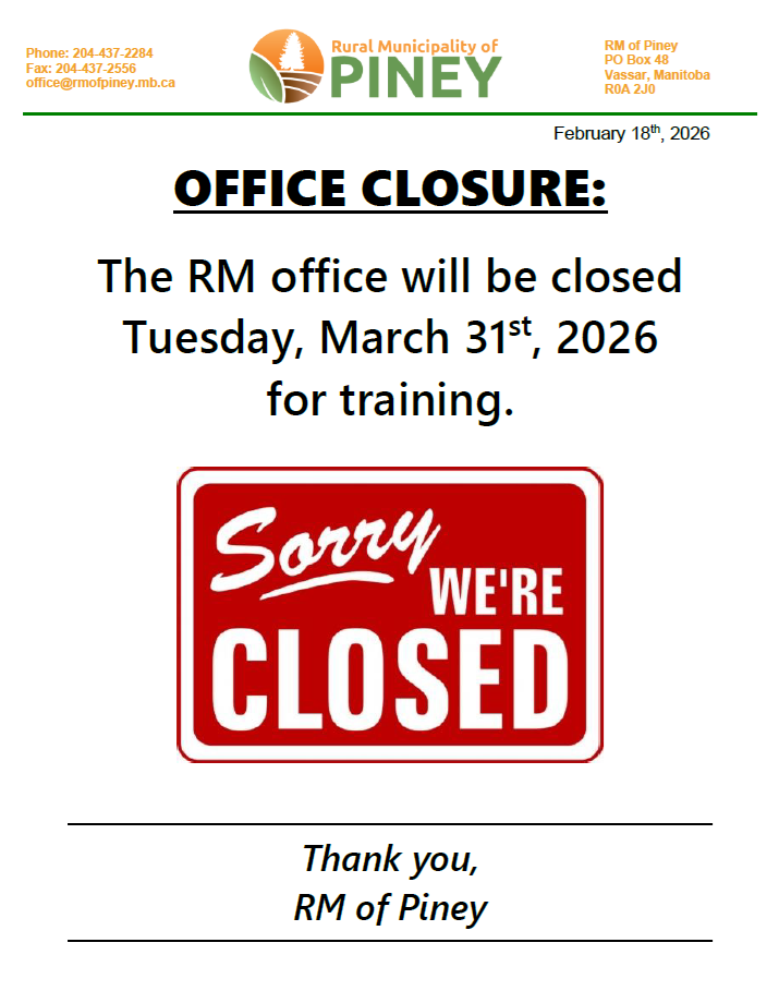 The RM office will be closed for training on Tuesday, March 31, 2026.