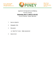 Agenda for Special Meeting 2026-04-01