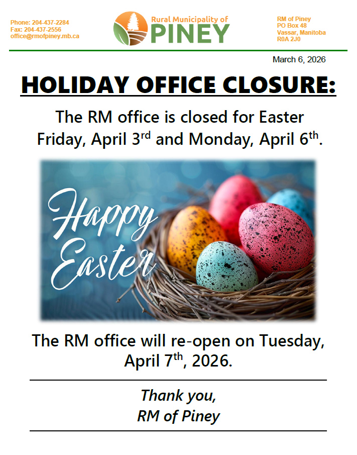 The RM Office will be closed for Easter Friday, April 3rd and Monday, April 6th.
