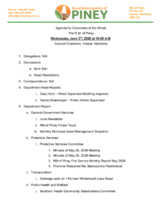 Agenda for Committee of the Whole 2026-06-03