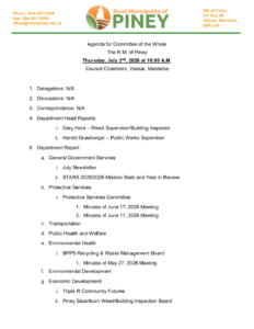 Agenda for Committee of the Whole 2026-07-02