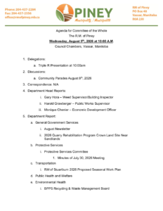 Agenda for Committee of the Whole 2026-08-05