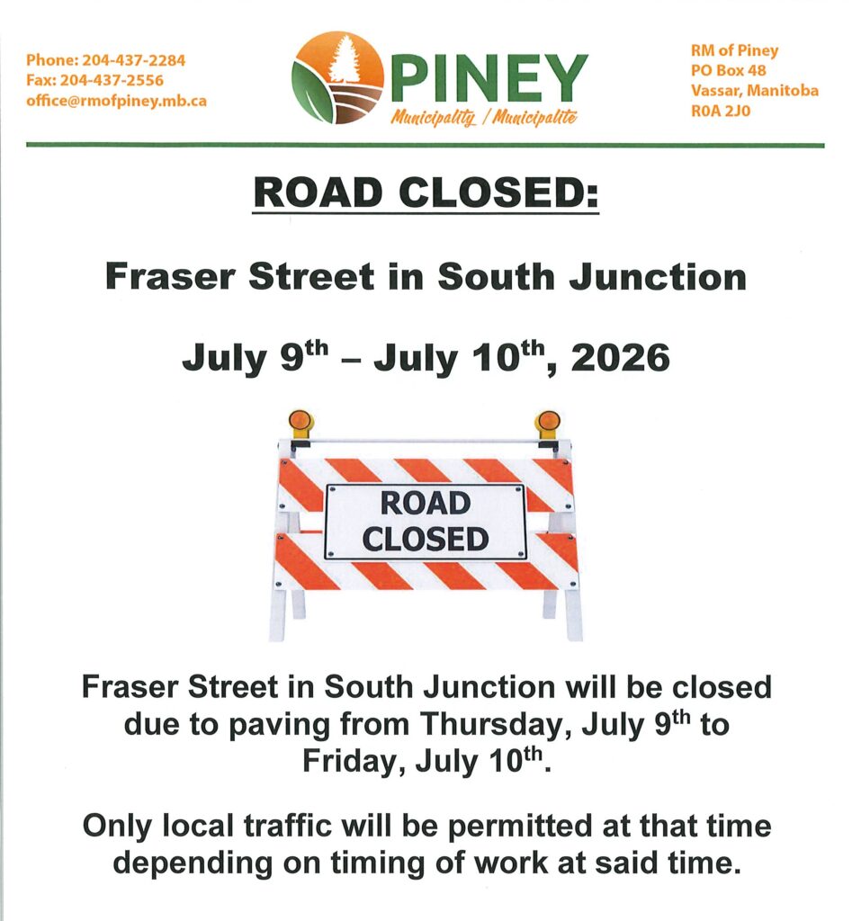 Fraser Street in South Junction will be closed for paving from July 9-10th.